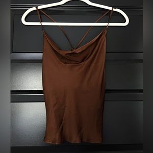 NWT satin cami top cognac size XS